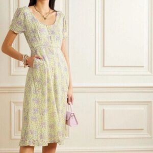 LoveShackFancy Pastel Yellow and Lavender Midi Dress